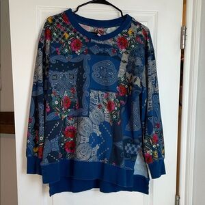 Johnny Was Flower Bandana Print Crewneck Tunic Sweatshirt Size M